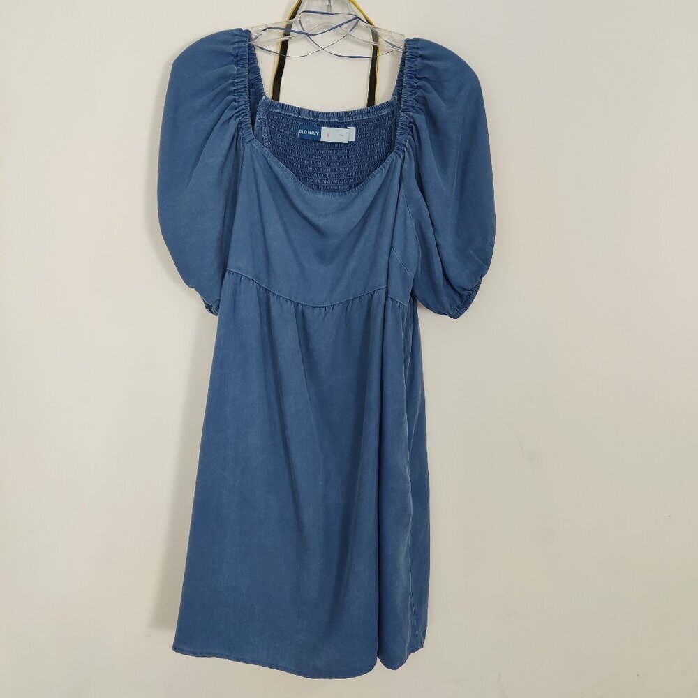Old Navy Cami Women's Dress Size L Tencel Lyocell Blue With Yellow Belt Summer